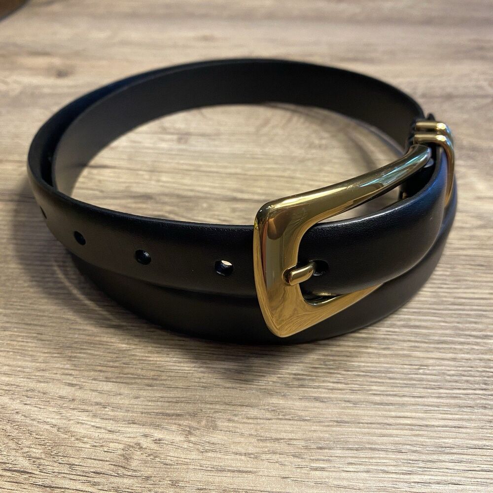 Madewell Womens Leather Gold Tone Black Elongated-Buckle Belt Large NY208